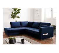Anna - canapé d'angle gauche - 5 places - convertible - en velours - Bleu nuit