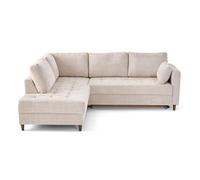 Anna - canapé d'angle gauche 5 places convertible en velours texturé - Beige