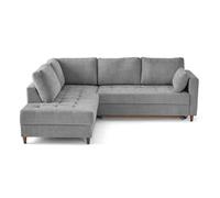 Anna - canapé d'angle gauche 5 places convertible en velours texturé - Gris