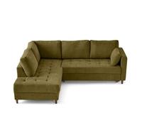 Anna - canapé d'angle gauche 5 places convertible en velours texturé - Vert Olive Vert Olive