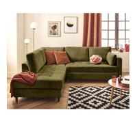 Anna - canapé d'angle gauche 5 places convertible en velours texturé - Vert Olive Vert Olive