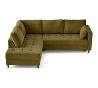 Anna - canapé d'angle gauche 5 places convertible en velours texturé - Vert Olive Vert Olive