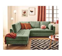 Anna - canapé d'angle gauche 5 places convertible en velours texturé - Vert sauge