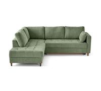 Anna - canapé d'angle gauche 5 places convertible en velours texturé - Vert sauge Vert sauge