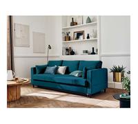 Lisa Design - Canapé Convertible Anna en Velours - Canapé Lit - Sofa Bleu Canard 3 Places - Salon