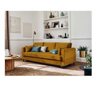 Anna - canapé droit 3 places convertible avec poche en velours - Jaune