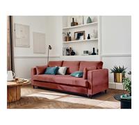 Anna - canapé droit 3 places convertible avec poche en velours - Rose
