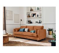 Anna - canapé droit 3 places convertible avec poche en velours - Rouille