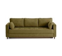 Anna - canapé droit 3 places convertible avec poche en velours texturé - Vert Olive Vert Olive