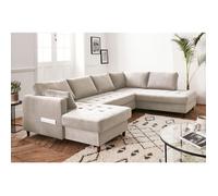 Anna - canapé panoramique d'angle droit - 7 places - convertible avec coffre - en velours - Beige