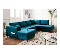 Anna - canapé panoramique d'angle droit - 7 places - convertible avec coffre - en velours - Bleu canard Bleu canard G