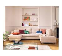 Anna - canapé panoramique d'angle droit 7 places convertible avec coffre en velours texturé - Beige