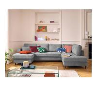 Anna - canapé panoramique d'angle droit 7 places convertible avec coffre en velours texturé - Gris