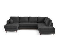 Anna - canapé panoramique d'angle droit 7 places convertible avec coffre en velours texturé - Gris Anthracite