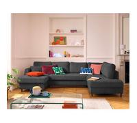 Anna - canapé panoramique d'angle droit 7 places convertible avec coffre en velours texturé - Gris Anthracite