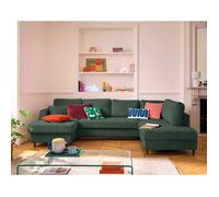 Anna - canapé panoramique d'angle droit 7 places convertible avec coffre en velours texturé - Vert