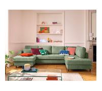 Anna - canapé panoramique d'angle droit 7 places convertible avec coffre en velours texturé - Vert sauge