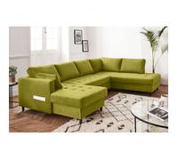 Anna - canapé panoramique d'angle droit - 7 places - convertible avec coffre - en velours - Vert Olive Vert Olive