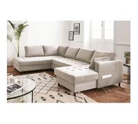 Anna - canapé panoramique d'angle gauche - 7 places - convertible avec coffre - en velours - Beige Beige G