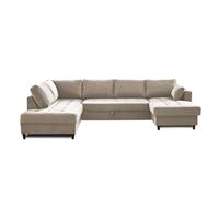 Anna - canapé panoramique d'angle gauche - 7 places - convertible avec coffre - en velours - Beige Beige G