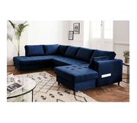 Anna - canapé panoramique d'angle gauche - 7 places - convertible avec coffre - en velours - Bleu nuit Bleu nuit
