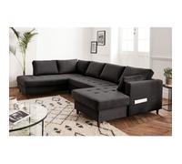 Anna - canapé panoramique d'angle gauche - 7 places - convertible avec coffre - en velours - Gris foncé