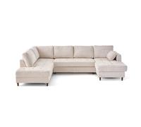 Anna - canapé panoramique d'angle gauche 7 places convertible avec coffre en velours texturé - Beige