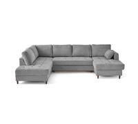 Anna - canapé panoramique d'angle gauche 7 places convertible avec coffre en velours texturé - Gris Gris