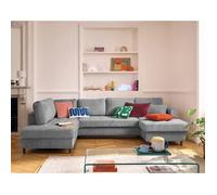 Anna - canapé panoramique d'angle gauche 7 places convertible avec coffre en velours texturé - Gris Gris