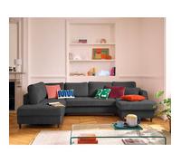 Anna - canapé panoramique d'angle gauche 7 places convertible avec coffre en velours texturé - Gris Anthracite