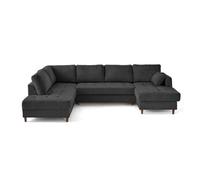 Anna - canapé panoramique d'angle gauche 7 places convertible avec coffre en velours texturé - Gris Anthracite Gris Anthracite