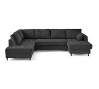Anna - canapé panoramique d'angle gauche 7 places convertible avec coffre en velours texturé - Gris Anthracite Gris Anthracite G