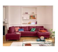 Anna - canapé panoramique d'angle gauche 7 places convertible avec coffre en velours texturé - Prune