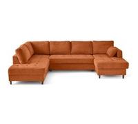Lisa Design - Anna - canapé panoramique d'angle Gauche 7 Places Convertible avec Coffre en Velours texturé, Rouille