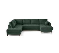 Anna - canapé panoramique d'angle gauche 7 places convertible avec coffre en velours texturé - Vert