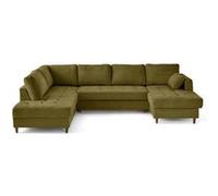 Anna - canapé panoramique d'angle gauche 7 places convertible avec coffre en velours texturé - Vert Olive Vert Olive