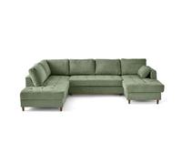 Anna - canapé panoramique d'angle gauche 7 places convertible avec coffre en velours texturé - Vert sauge