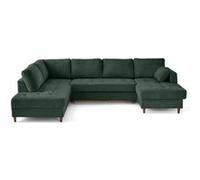 Anna - canapé panoramique d'angle gauche 7 places convertible avec coffre en velours texturé - Vert