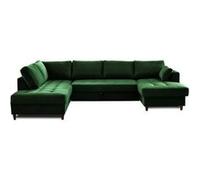 Anna - canapé panoramique d'angle gauche - 7 places - convertible avec coffre - en velours - Vert Vert G