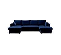 Lisa Design Canapé panoramique en U Anna – convertible avec coffre, 7 places, velours – Bleu nuit
