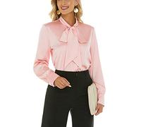 Escalier Chemisier en Soie à Manches Longues avec nœud sur Le col et Boutons, Haut de Travail décontracté pour Femme, Rose, Taille XL