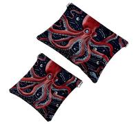 Anna Cowper Lot de 2 petites trousses de maquillage en cuir pour sacs à main, pochette de maquillage portable sans fermeture éclair, porte-monnaie, pochette à bijoux, pieuvre rouge, Multicolore 1,