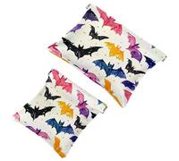 Anna Cowper Lot de 2 petites trousses de maquillage en cuir pour sacs à main, pochette de maquillage portable sans fermeture éclair, porte-monnaie, bijoux, pensées d'oiseaux et de fleurs, Multicolore