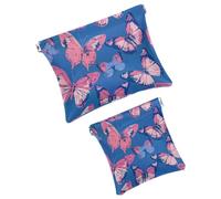 Anna Cowper Lot de 2 petites trousses de maquillage en cuir pour sacs à main, pochette de maquillage portable sans fermeture éclair, porte-monnaie, pochette à bijoux, motif pensées papillon,