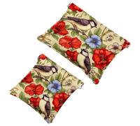 Anna Cowper Lot de 2 petites trousses de maquillage en cuir pour sacs à main, pochette de maquillage portable sans fermeture éclair, porte-monnaie, bijoux, pensées d'oiseaux et de fleurs, Multicolore