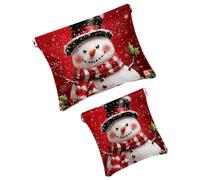 Anna Cowper Lot de 2 petites trousses de maquillage en cuir pour sacs à main, pochette de maquillage portable sans fermeture éclair, porte-monnaie, pochette à bijoux, bonhomme de neige, chapeau rouge,