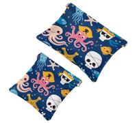 Anna Cowper Lot de 2 petites trousses de maquillage en cuir pour sacs à main, pochette de maquillage portable sans fermeture éclair, porte-monnaie, pochette à bijoux, pieuvre rouge, Multicolore 3.,