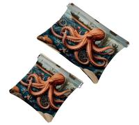 Anna Cowper Lot de 2 petites trousses de maquillage en cuir pour sacs à main, pochette de maquillage portable sans fermeture éclair, porte-monnaie, pochette à bijoux, pieuvre rouge, Multicolore 10.,