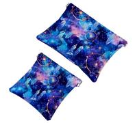 Anna Cowper Lot de 2 petites trousses de maquillage en cuir pour sacs à main, pochette de maquillage portable sans fermeture éclair, porte-monnaie, pochette à bijoux, attrape-rêves galaxie,
