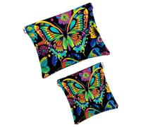 Anna Cowper Lot de 2 petites trousses de maquillage en cuir pour sacs à main, pochette de maquillage portable sans fermeture éclair, porte-monnaie, bijoux, pensées d'oiseaux et de fleurs, Multicolore